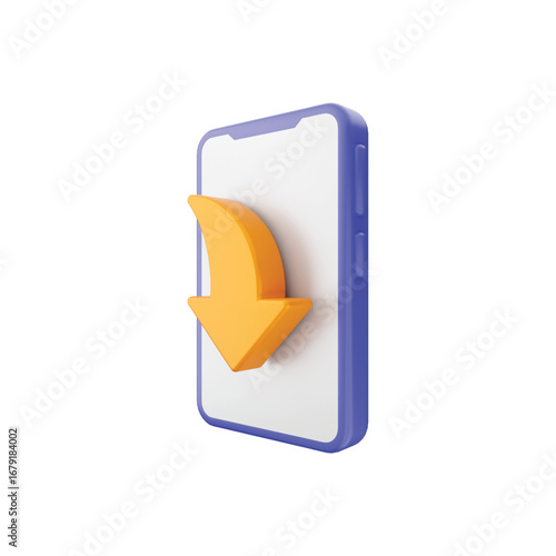3d rendered smartphone with orange arrow downloading icon for digital content transfer and mobile app functionality vector