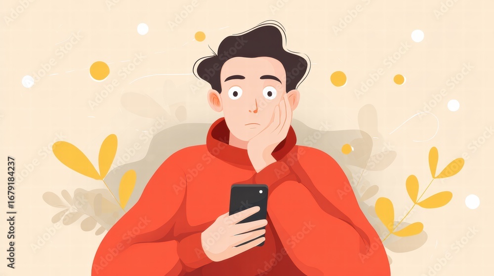Fototapeta premium Person feeling stressed and anxious while using phone experiencing digital tension