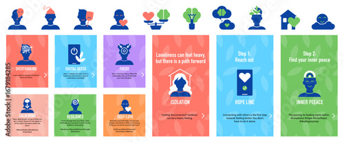 Infographic templates for social media posts and slides about Mental Health
