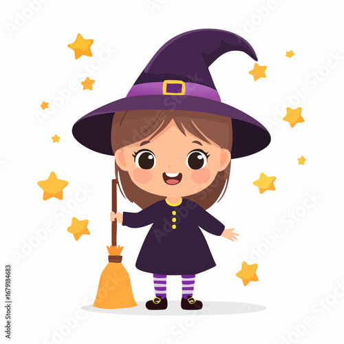 Kawaii Witch Vector Illustration