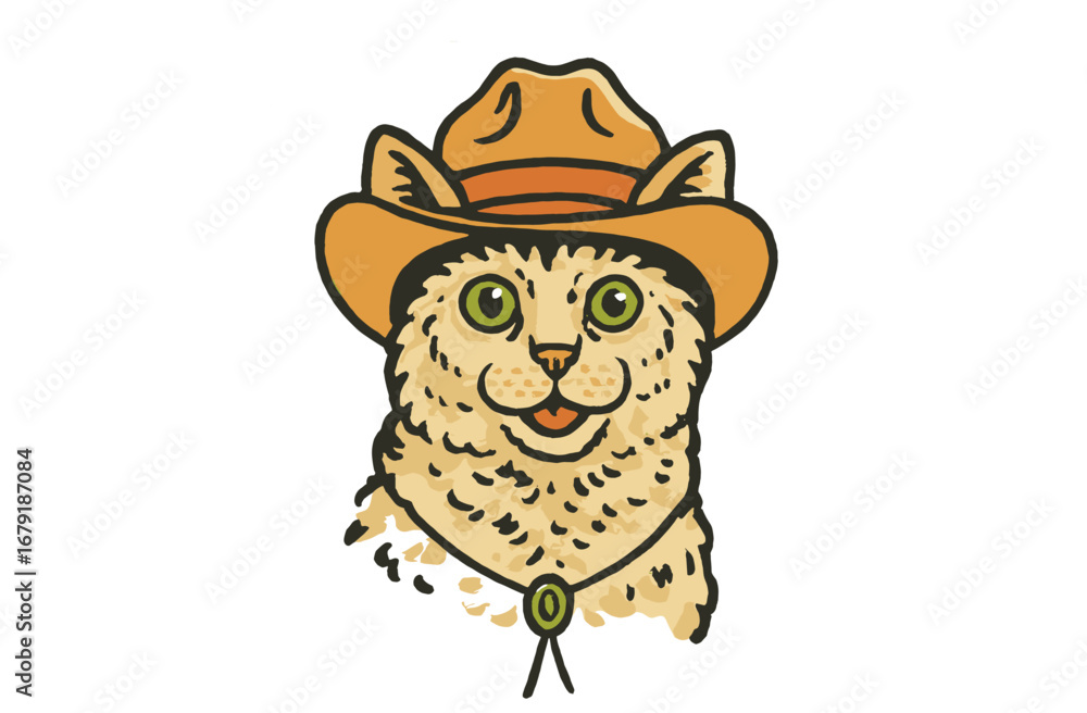 Fototapeta premium Cowboy Cat Illustration. Cowboy Hat and Bandana Style. Cat club design. Vintage Animal Illustrations for T-Shirt Design. Cowboy Style Cat. 