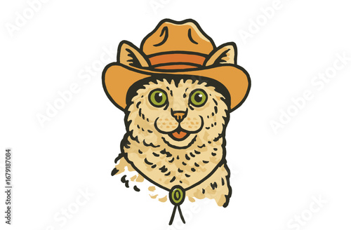 Cowboy Cat Illustration. Cowboy Hat and Bandana Style. Cat club design. Vintage Animal Illustrations for T-Shirt Design. Cowboy Style Cat. 