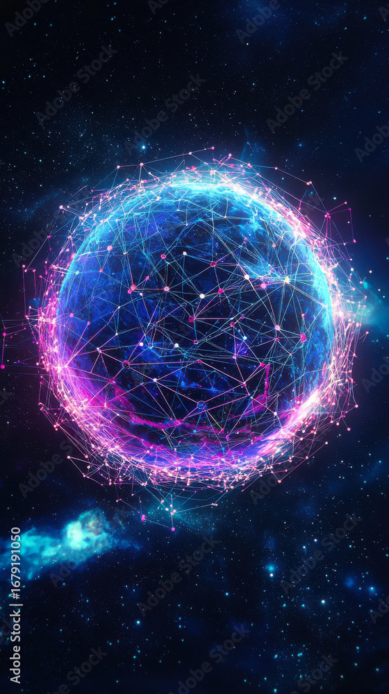 Obraz premium Conceptual illustration of IoT cloud infrastructure in a glowing sphere