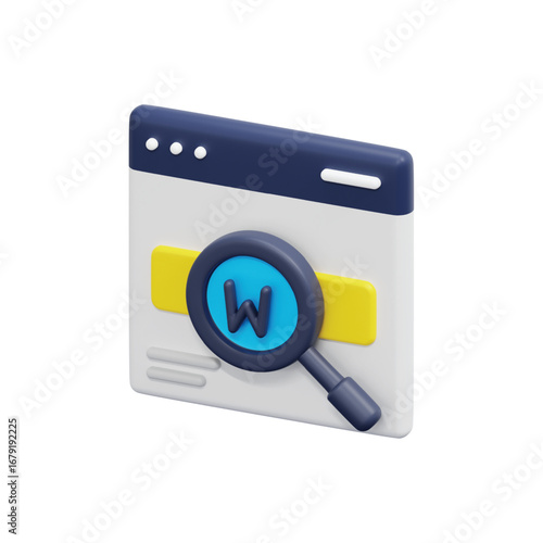 3d magnifying glass inspects a digital webpage with data search and analysis concept vector