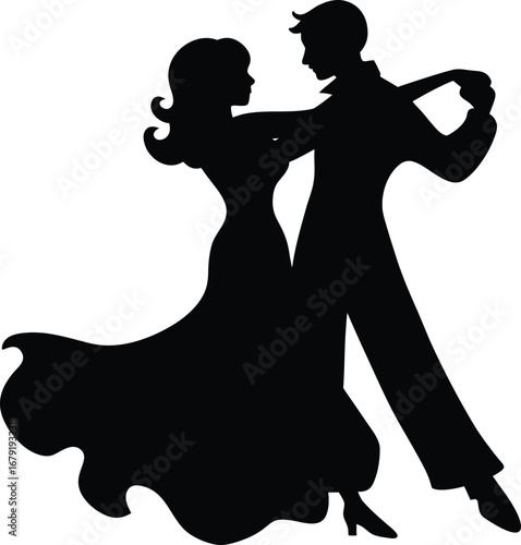 Ballroom Dancing Couple Silhouette Vector Illustration