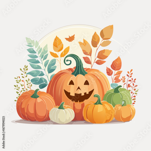 Cute Pumpkin Patch Vector Illustration