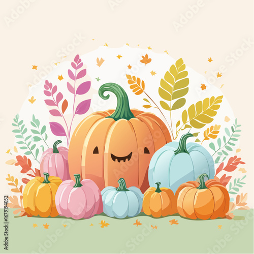 Cute Pumpkin Patch Vector Illustration