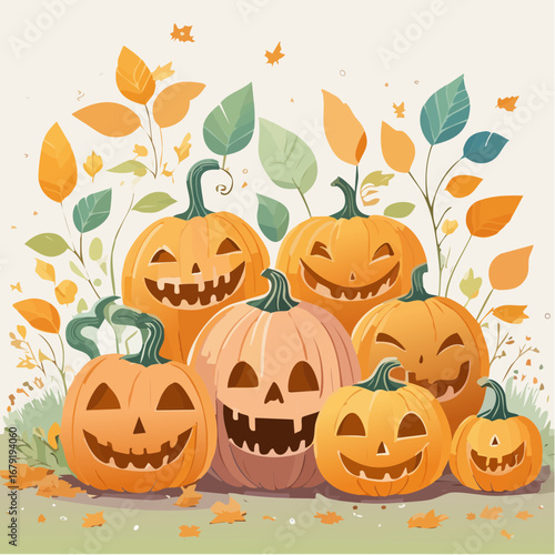 Cute Pumpkin Patch Vector Illustration