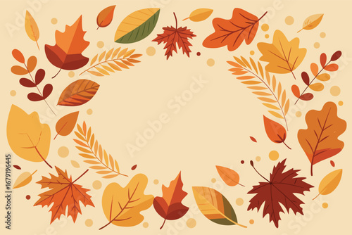 Decorative Autumn Leaves Border with Warm Seasonal Colors and Natural Motifs