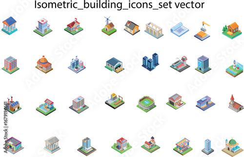 Isometric 3D Building Icon Set