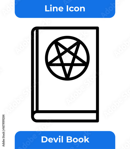 Devil Book with a Pentagram Symbol, Magic Spellbook, Isolated Vector Illustration for Halloween and Spooky Design