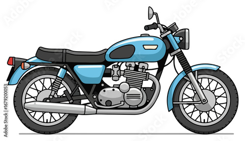 Vintage Light Blue Motorcycle Side View Illustration.