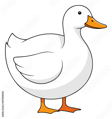 A simple white duck illustration with an orange beak and feet.