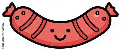 Cartoon sausage with a happy face, perfect for food-related designs and projects.