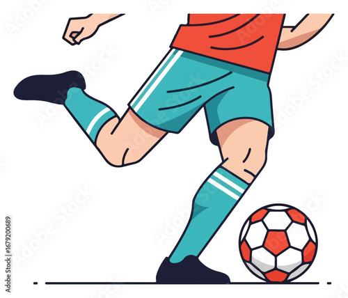 Cartoon soccer player kicking a classic football.