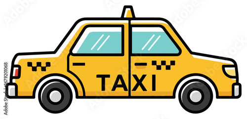 Cartoon Yellow Taxi Cab Illustration for Transportation Services.