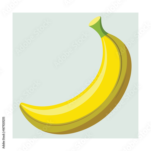 Yellow banana with green stem on light blue background