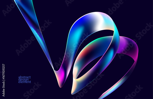 3D glass twisted ribbon on dark background. Abstract geometric element for posters, banner, covers.