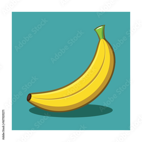 Yellow banana with shadow on teal background fruit