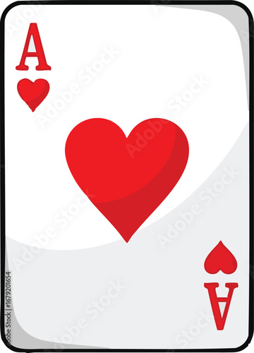 Illustration of an ace of hearts playing card with red heart symbols and letter a icons