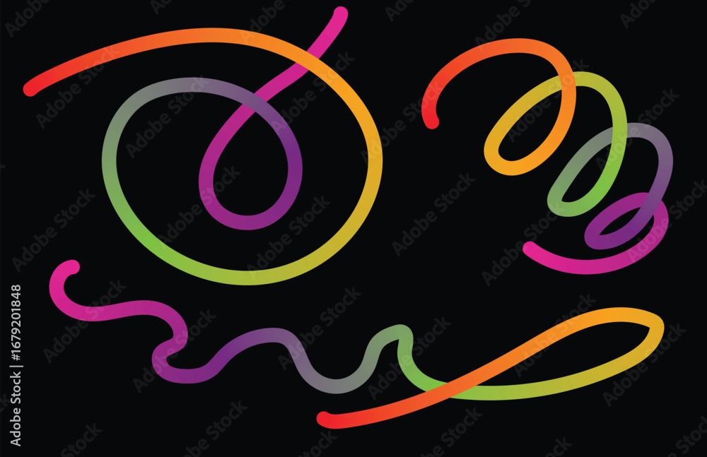 Obraz premium Abstract Organic Color Line Shapes. Vector Squiggle Pattern Design. Background with Fun Kid Graphics. Wave Party Color Lines Isolated on Bg.