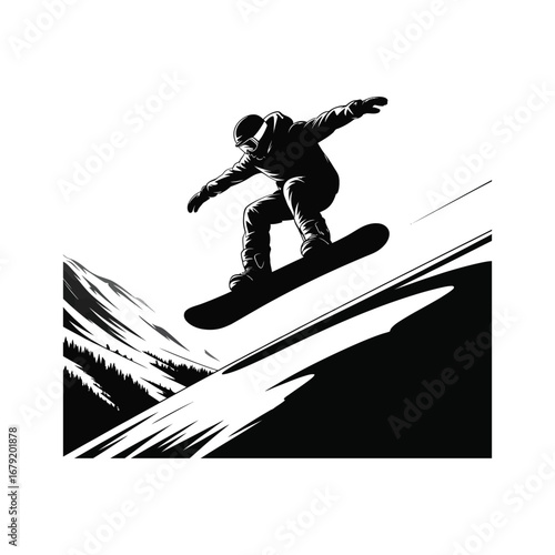 Snowboarding Silhouette Illustration of a Winter Sport Athlete Performing a Jump