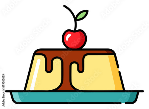 Flan dessert with cherry, a delicious and sweet treat.