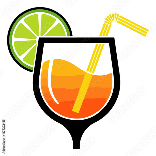 Orange Cocktail with Lime and Straw.