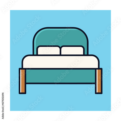 Minimalist bed icon with teal and brown colors bedroom