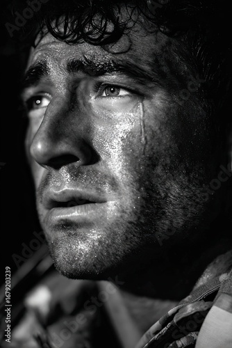 army soldier crying emotional dramatic close up