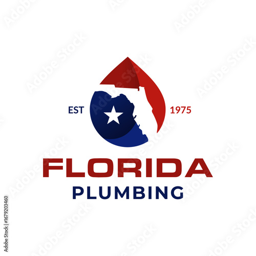 Florida Plumbing Logo Design - Red, Blue, and White Water Drop.