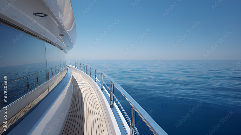 Fototapeta premium Luxury yacht sailing on calm blue sea under clear sky