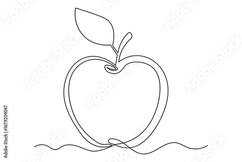 Minimal apple outline continuous line drawing simple isolated fruit illustration