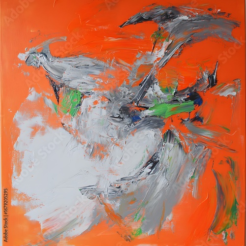 Abstract Orange and Grey Impasto Painting Texture