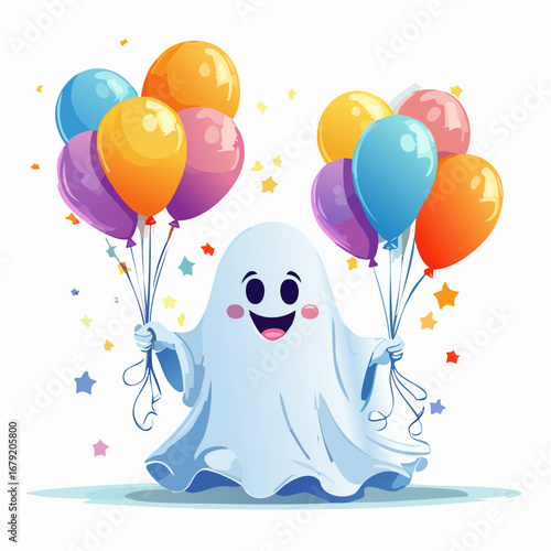 Cute Ghosts with Balloons Vector