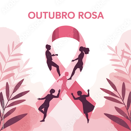 Flat outubro rosa vector illustration background