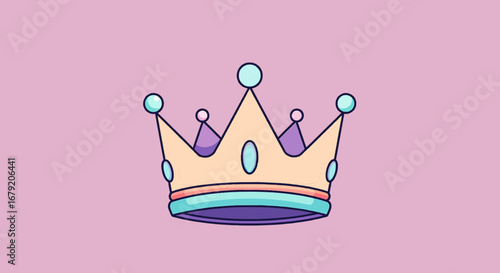 Cartoon crown with gems on a pink background