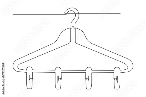 Clothes hangers abstract continuous one line drawing isolated in outline minimal art.