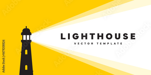 Lighthouse banner template. Lighthouse and ray of light