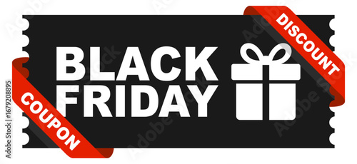 Black friday sale discount coupon voucher ticket with percent gift promotion on transparent background