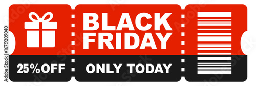 Black friday sale discount coupon voucher ticket with percent gift promotion on transparent background