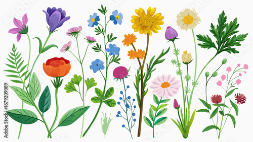 Wallpaper Mural Vector art of watercolor floral illustration with various flowers, leaves, and branches for spring and summer designs Torontodigital.ca