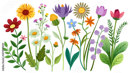 Wallpaper Mural Vector art of colorful floral set with various flowers, leaves, and branches, perfect for spring and summer designs and decorations Torontodigital.ca