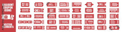 Coupon voucher ticket set with discount percent offer promotion on transparent background