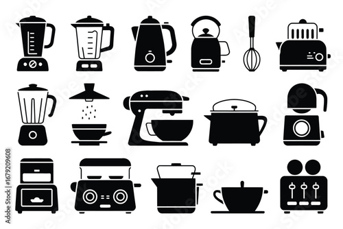 Vector art of kitchen appliances vector icons for cooking, baking, food preparation, and household convenience