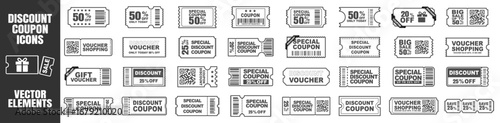 Coupon voucher ticket set with discount percent offer promotion on transparent background
