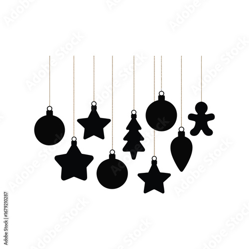 Assorted Hanging Ornaments Silhouette Illustration for Festive Decoration and Holiday Design
