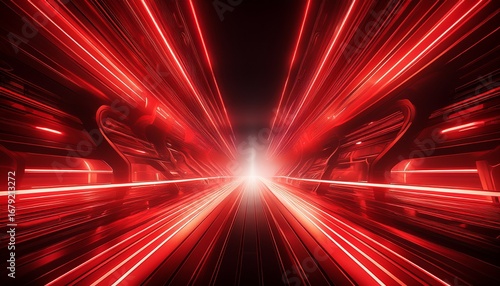 dynamic red light beams create futuristic tunnel effect
