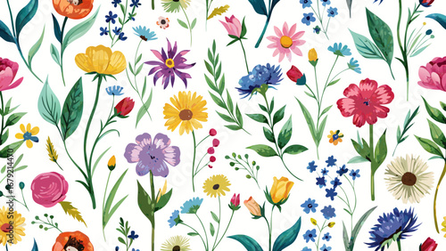 Vector art of seamless floral pattern with watercolor flowers, perfect for textile design, wallpaper, and wrapping paper with a botanical theme