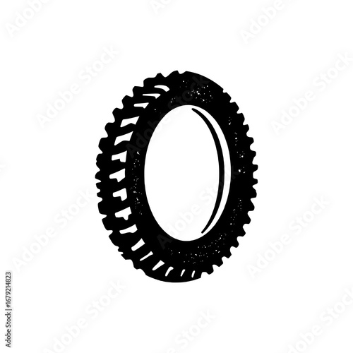 A detailed knobby tire design emphasizing traction and toughness. Ideal for off-road branding and rugged automotive graphics